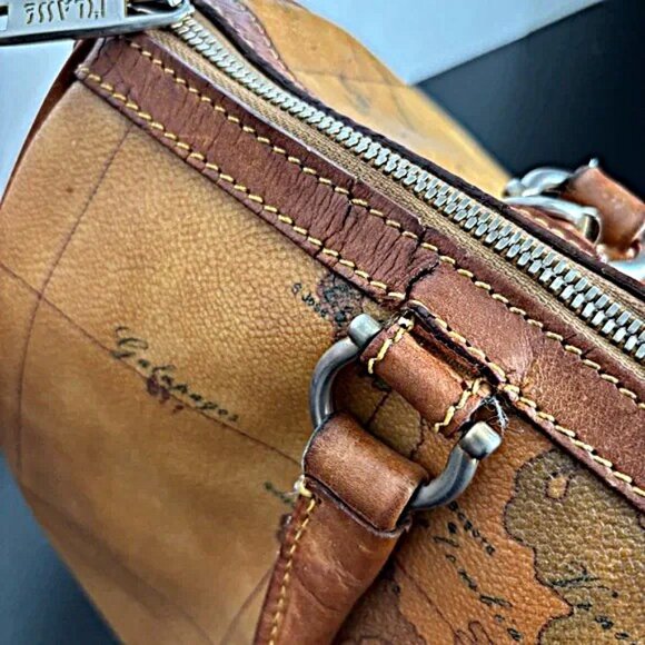 Alviero Martini Brown Handbag Map Leather Boston Speedy Bag Satchel Milan Tote - Picture 5 of 14